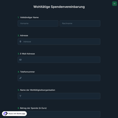 Wohltätige Spendenvereinbarung
