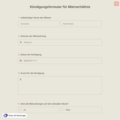 Kündigungsformular für Mietverhältnis