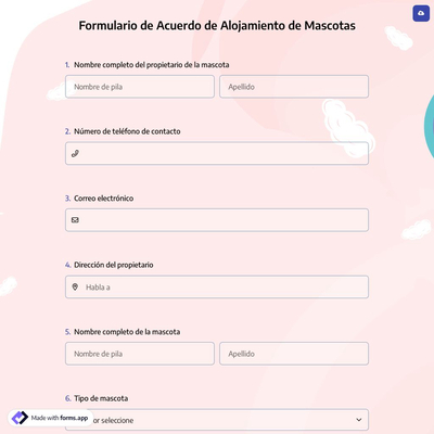 Formulario de Acuerdo de Alojamiento de Mascotas