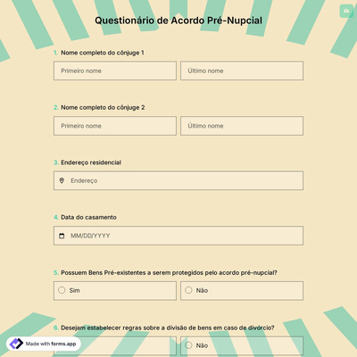 Questionário de Acordo Pré-Nupcial