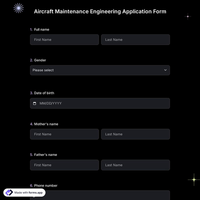 Aircraft Maintenance Engineering Application Form