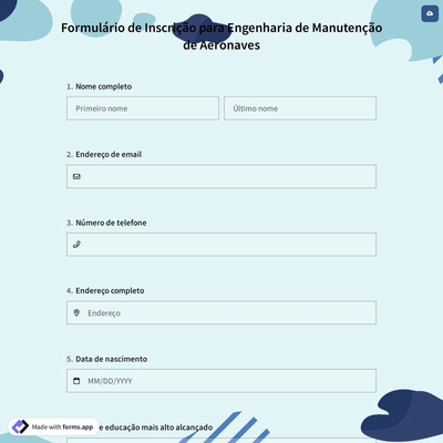 Formulário de Inscrição para Engenharia de Manutenção de Aeronaves