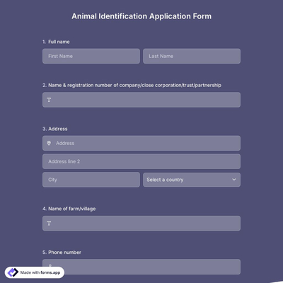 Animal Identification Application Form