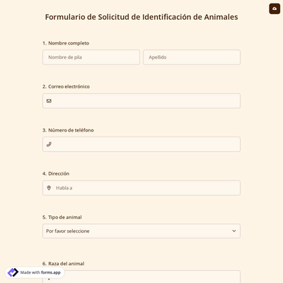 Formulario de Solicitud de Identificación de Animales