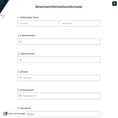 Bewerberinformationsformular