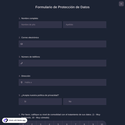 Formulario de Protección de Datos
