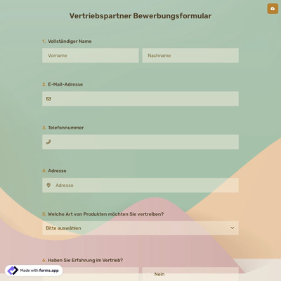 Vertriebspartner Bewerbungsformular
