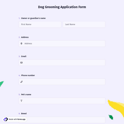 Dog Grooming Application Form