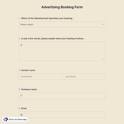 Advertising Booking Form