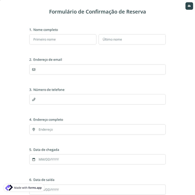 Formulário de Confirmação de Reserva