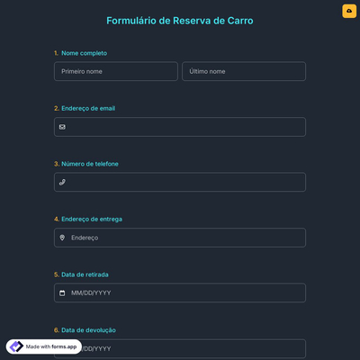 Formulário de Reserva de Carro
