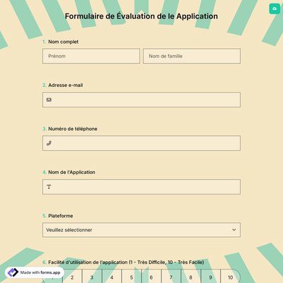 Formulaire de Évaluation de le Application