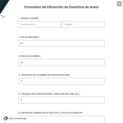 Formulario de Infracción de Derechos de Autor