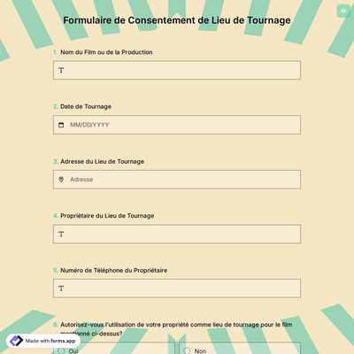 Formulaire de Consentement de Lieu de Tournage
