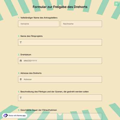 Formular zur Freigabe des Drehorts