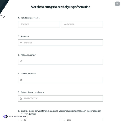 Versicherungsberechtigungsformular