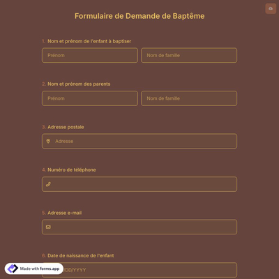 Formulaire de Demande de Baptême