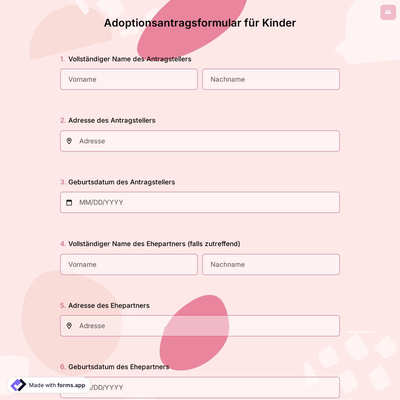Adoptionsantragsformular für Kinder