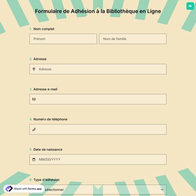 Formulaire de Adhésion à la Bibliothèque en Ligne