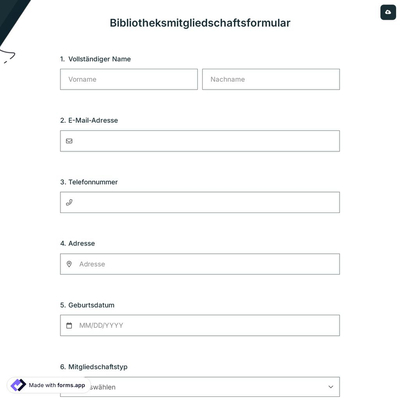 Online-Bibliotheksmitgliedschaftsformular
