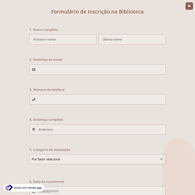 Formulário de Inscrição na Biblioteca Online