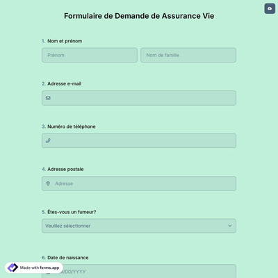 Formulaire de Demande de Assurance Vie