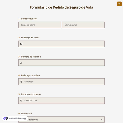 Formulário de Pedido de Seguro de Vida