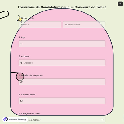 Formulaire de Candidature pour un Concours de Talent