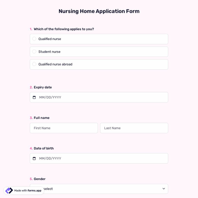 Nursing Home Application Form
