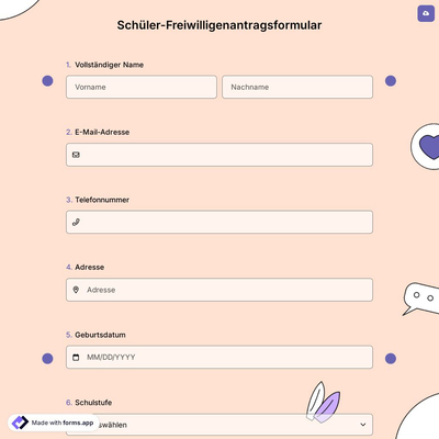 Schüler-Freiwilligenantragsformular