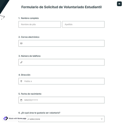 Formulario de Solicitud de Voluntariado Estudiantil