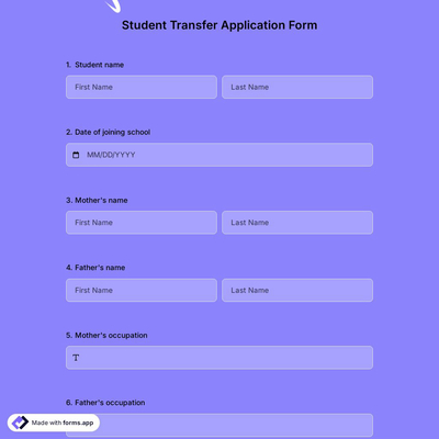 Student Transfer Application Form