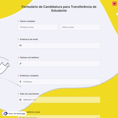 Formulário de Candidatura para Transferência de Estudante