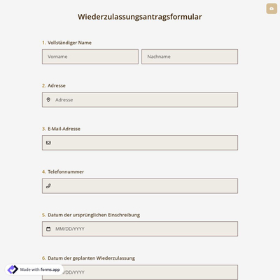 Wiederzulassungsantragsformular