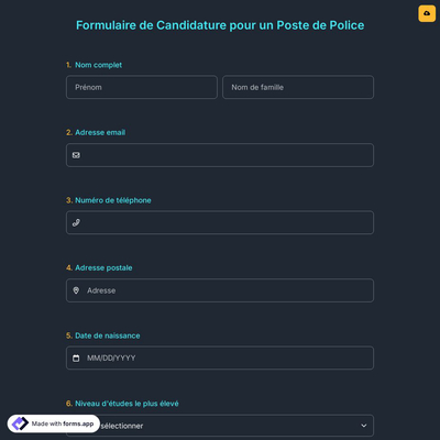 Formulaire de Candidature pour un Poste de Police