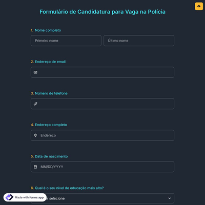 Formulário de Candidatura para Vaga na Polícia