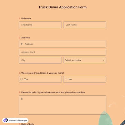 Truck Driver Application Form