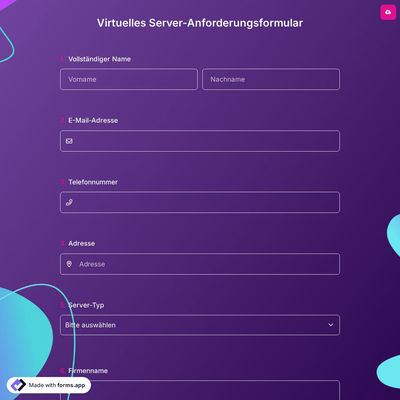 Virtuelles Server-Anforderungsformular