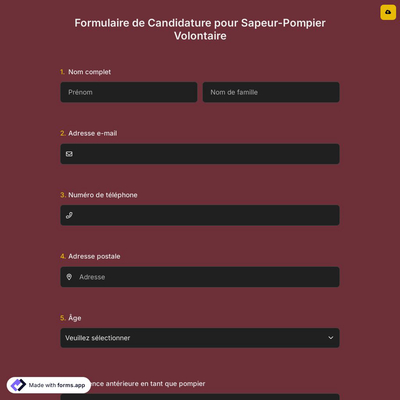 Formulaire de Candidature pour Sapeur-Pompier Volontaire