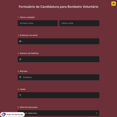Formulário de Candidatura para Bombeiro Voluntário