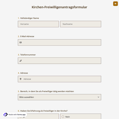 Kirchen-Freiwilligenantragsformular