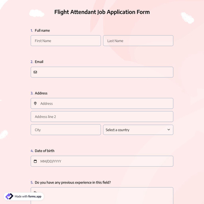 Flight Attendant Job Application Form