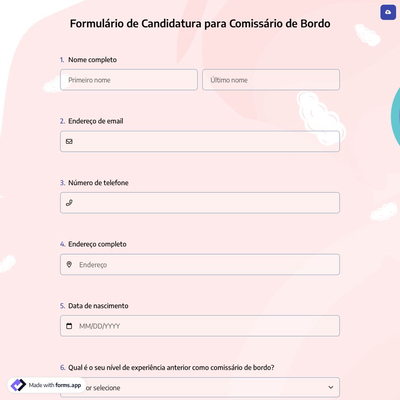Formulário de Candidatura para Comissário de Bordo