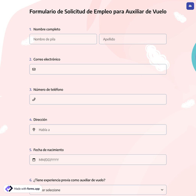 Formulario de Solicitud de Empleo para Auxiliar de Vuelo