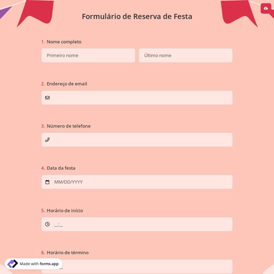 Formulário de Reserva de Festa