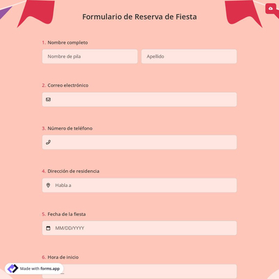 Formulario de Reserva de Fiesta
