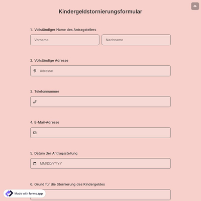 Kindergeldstornierungsformular