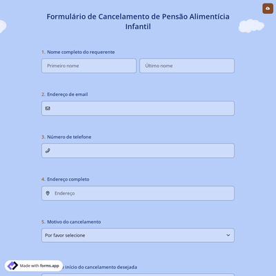 Formulário de Cancelamento de Pensão Alimentícia Infantil