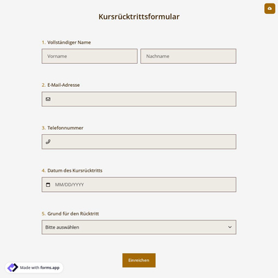 Kursrücktrittsformular