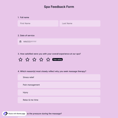 Spa Feedback Form